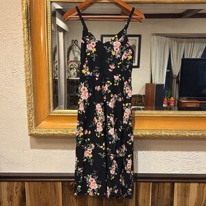 Old Navy Cami Black Floral Midi Dress - Size S